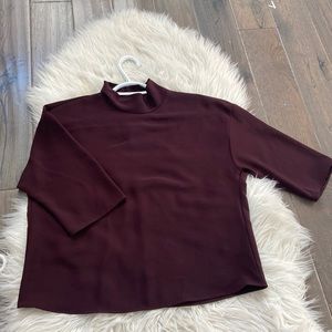 Burgundy mock neck 3/4 sleeve Uniqlo top